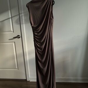 Zara One Shoulder Brown Dress
